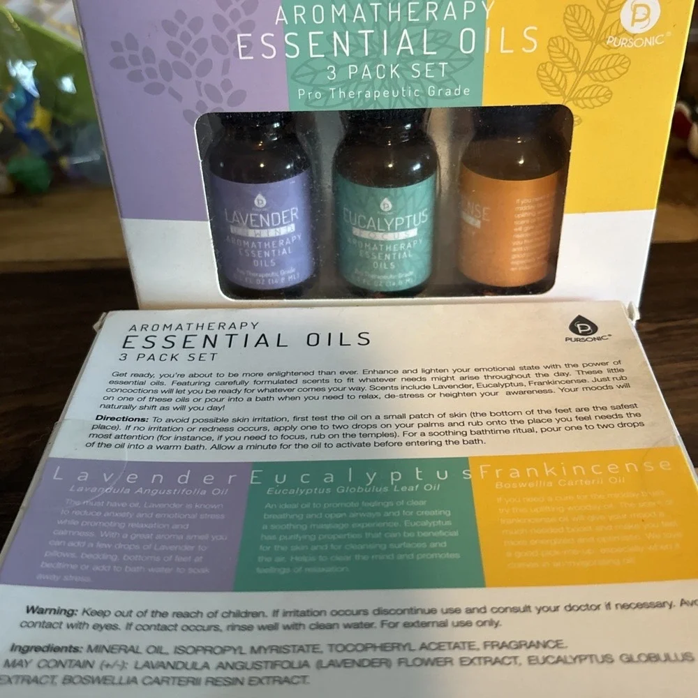 3 PACK Pursonic‎ Essential Oils with Therapeutic Grade 100% Natural
